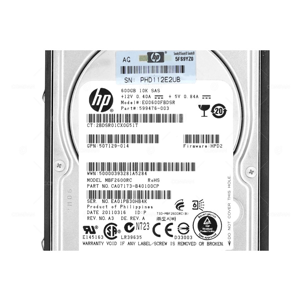 581311-001 HP HDD 600GB 10K SAS 6G 2.5" SFF HOT-SWAP